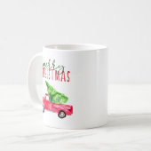 Frohe Weihnachts Roter Lieferwagen LKW Baum Aquare Kaffeetasse (Vorderseite Links)