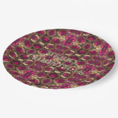 Frohe Weihnachts Ruby Gold Gemstone Muster Chic Pappteller (Schrägansicht)