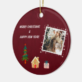 Frohe Weihnachts Ruby Wine Family Foto Keramik Ornament (Links)