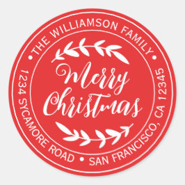 Frohe Weihnachts-Rücksendeadresse Bright Red Runder Aufkleber