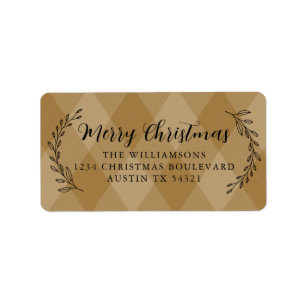 Frohe Weihnachts-Rücksendeadresse Foliage Gold Rau Adressaufkleber