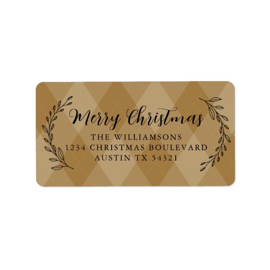 Frohe Weihnachts-Rücksendeadresse Foliage Gold Rau Adressaufkleber (Vorne)