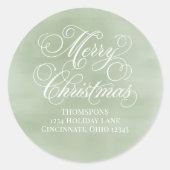 Frohe Weihnachts-Rücksendeadresse Grünes Drehbuch Runder Aufkleber (Vorderseite)