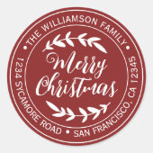 Frohe Weihnachts-Rücksendeadresse Red Runder Aufkleber (Vorderseite)