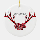 Frohe Weihnachts-Runde Ornament-Karierte Antler Keramik Ornament (Hinten)