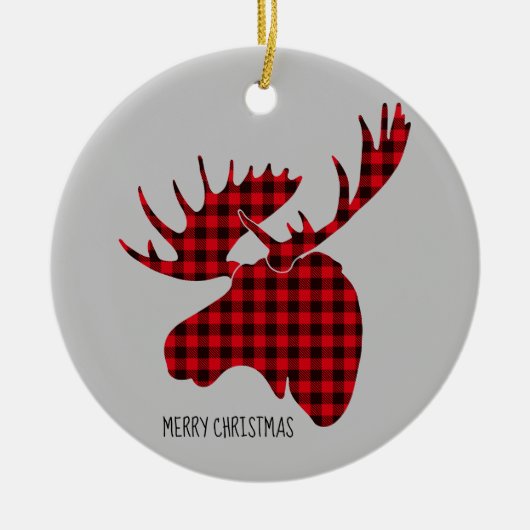 Frohe Weihnachts-Runde Ornament-Karierte Elche Keramik Ornament (Vorne)