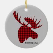 Frohe Weihnachts-Runde Ornament-Karierte Elche Keramik Ornament (Hinten)