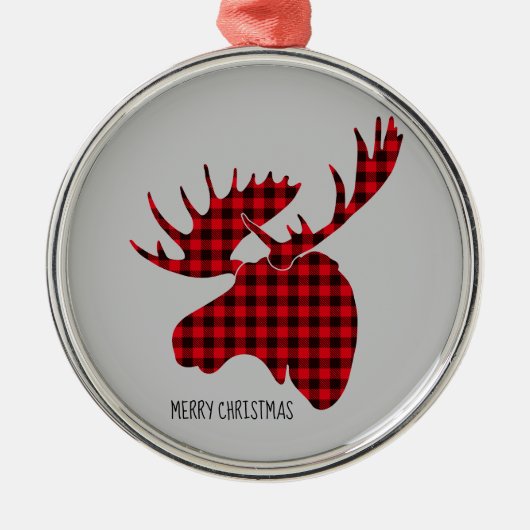 Frohe Weihnachts-Runde Ornament-Karierte Elche Ornament Aus Metall (Vorne)