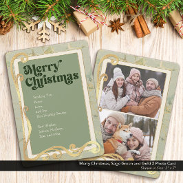 Frohe Weihnachts-Sage Green und Gold 2 Foto Card Feiertagskarte