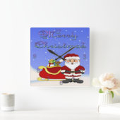 Frohe Weihnachts-Santa-Platz-Uhr Quadratische Wanduhr (Zuhause)