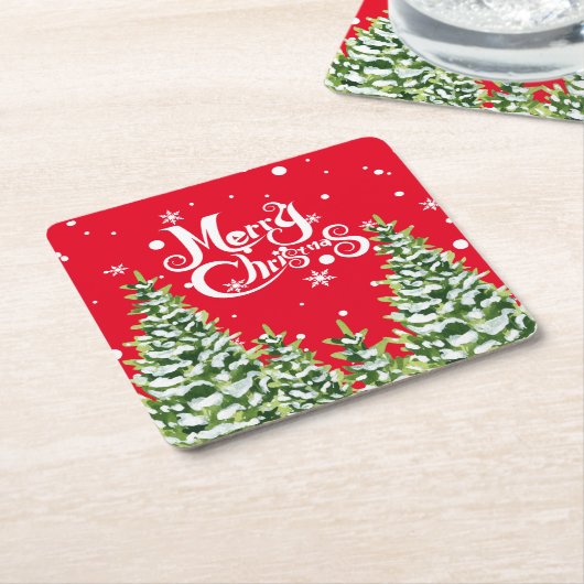 Frohe Weihnachts-Schnee Bäume Weihnachtsbuch Unter Rechteckiger Pappuntersetzer (angewinkelt)