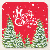 Frohe Weihnachts-Schnee Bäume Weihnachtsbuch Unter Rechteckiger Pappuntersetzer (Vorderseite)