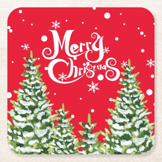 Frohe Weihnachts-Schnee Bäume Weihnachtsbuch Unter Rechteckiger Pappuntersetzer (Vorderseite)