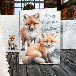Frohe Weihnachts-Schnee Winter Red Fox Cubs Feiertagskarte