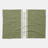 Frohe Weihnachts-Schneefall-Muster auf grünem Urla Geschirrtuch (Horizontal)