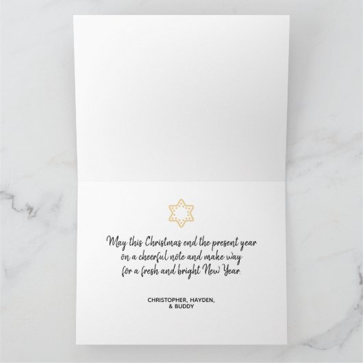 Frohe Weihnachts-Schneeflocke und Holz-Hund-Foto Karte (Innenseite)