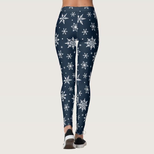 Frohe Weihnachts-Schneeflocken Muster Blau Leggings (Rückseite)