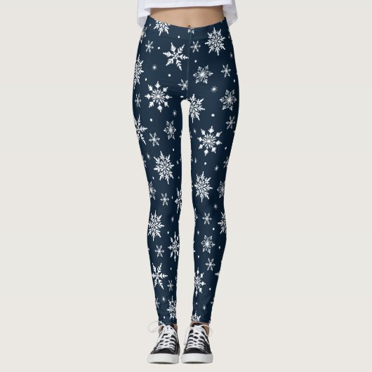 Frohe Weihnachts-Schneeflocken Muster Blau Leggings (Vorderseite)