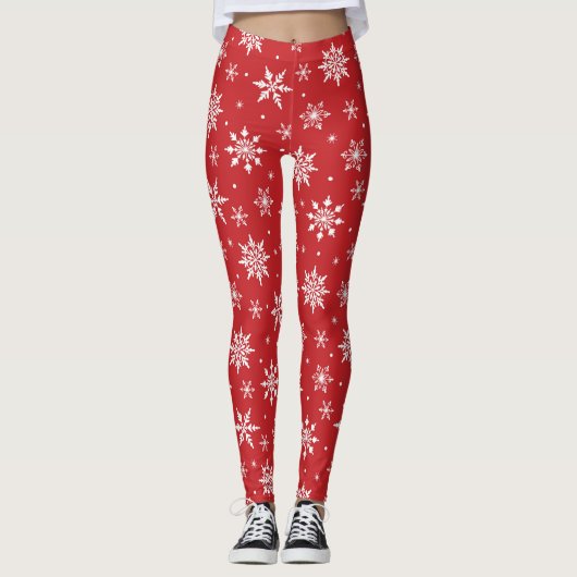 Frohe Weihnachts-Schneeflocken Muster Red Leggings (Vorderseite)