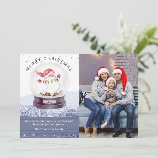 Frohe Weihnachts-Schneeglobe Wasserfarbe Gnome Fot (Stehend Vorderseite)