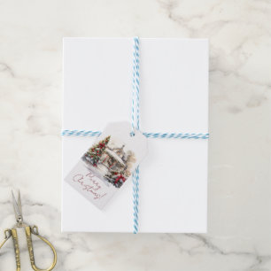 Frohe Weihnachts-Schneehaus Weihnachtsbaumen Geschenkanhänger