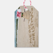 Frohe Weihnachts-Schneemann am Strand Geschenkanhänger (Vorderseite)