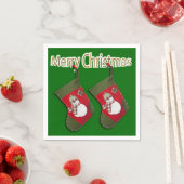 Frohe Weihnachts-Schneemann auf Strumpf über Grün Serviette (Beispiel)