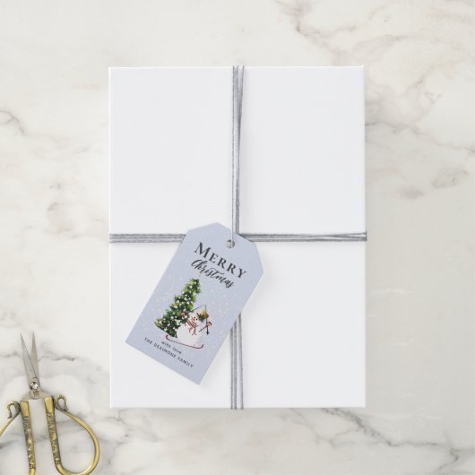 Frohe Weihnachts-Schneemann-Geschenk-Tag Geschenkanhänger (Mit Garn)