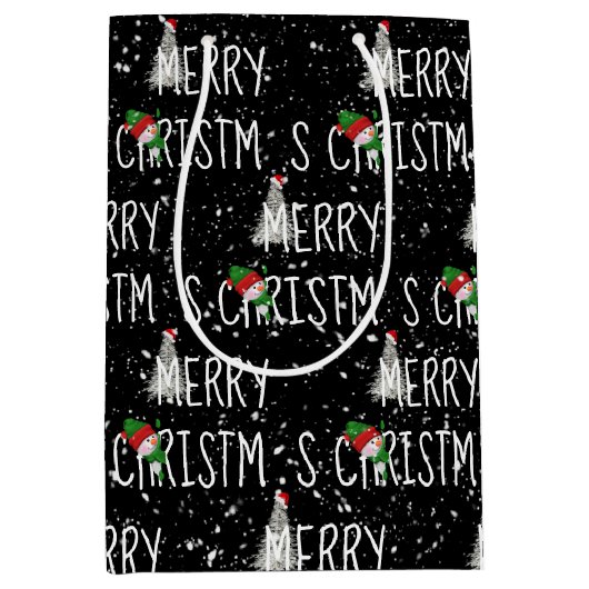 Frohe Weihnachts-Schneemann in Schneeflocken Mittlere Geschenktüte (Vorderseite)