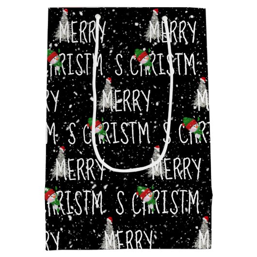 Frohe Weihnachts-Schneemann in Schneeflocken Mittlere Geschenktüte (Rückseite)