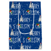 Frohe Weihnachts-Schneemann in Schneeflocken Mittlere Geschenktüte (Rückseite)