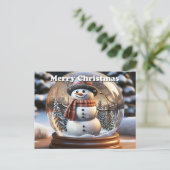 Frohe Weihnachts-Schneemann in Snow Globe Ankündigungspostkarte (Stehend Vorderseite)