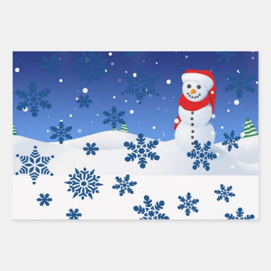 Frohe Weihnachts-Schneemann Wrapping Paper Sheets Geschenkpapier Set (Vorderseite 3)