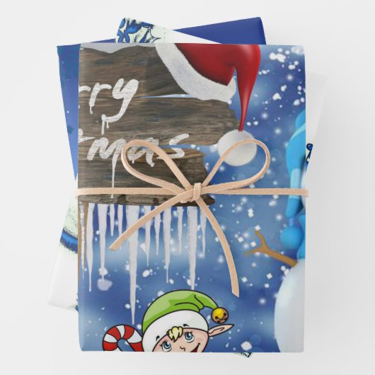 Frohe Weihnachts-Schneemann Wrapping Paper Sheets Geschenkpapier Set (Beispiel)