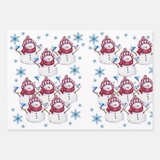 Frohe Weihnachts-Schneemann Wrapping Paper Sheets Geschenkpapier Set (Vorderseite)