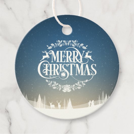 Frohe Weihnachts-Schneeszene Geschenkanhänger (Vorderseite)