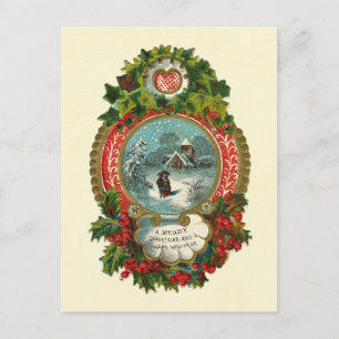 Frohe Weihnachts-Schneeszene Medallion Feiertagspostkarte