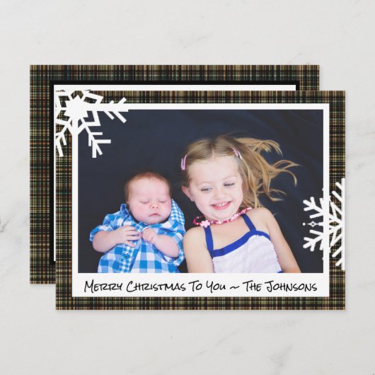 Frohe Weihnachts-Schwarz-Kariert-Familienfoto-Kart Postkarte (Vorne/Hinten)