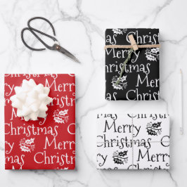 Frohe Weihnachts Schwarz Mistletoe niedlich Geschenkpapier Set