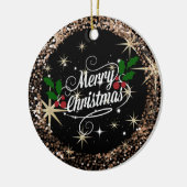 Frohe Weihnachts-Schwarz und Gold Funkelnd Glitzer Keramik Ornament (Links)