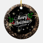 Frohe Weihnachts-Schwarz und Gold Funkelnd Glitzer Keramik Ornament (Hinten)