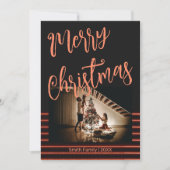 Frohe Weihnachts Schwarz und Rotes Gold Foto Postk Einladung (Vorderseite)