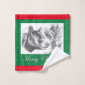 Frohe Weihnachts-Schwarzbär Badhandtuch Set (Waschlappen)