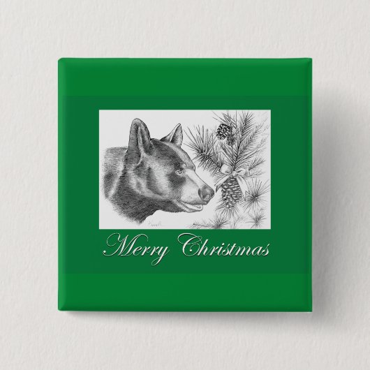 Frohe Weihnachts-Schwarzbär Button (Vorderseite)