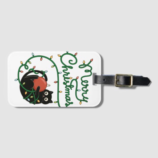 Frohe Weihnachts Schwarze Katze mit Ornament und L Gepäckanhänger (Vorderseite (Horizontal))