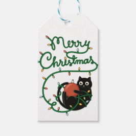 Frohe Weihnachts Schwarze Katze mit Ornament und L Geschenkanhänger