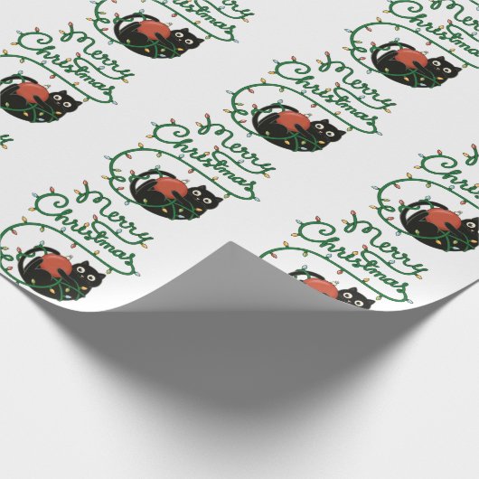 Frohe Weihnachts Schwarze Katze mit Ornament und L Geschenkpapier (Ecke)