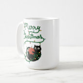 Frohe Weihnachts Schwarze Katze mit Ornament und L Kaffeetasse (Vorderseite Links)