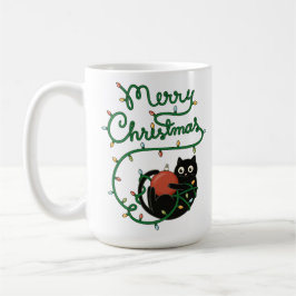 Frohe Weihnachts Schwarze Katze mit Ornament und L Kaffeetasse