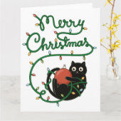 Frohe Weihnachts Schwarze Katze mit Ornament und L Karte (Gelbe Blume)